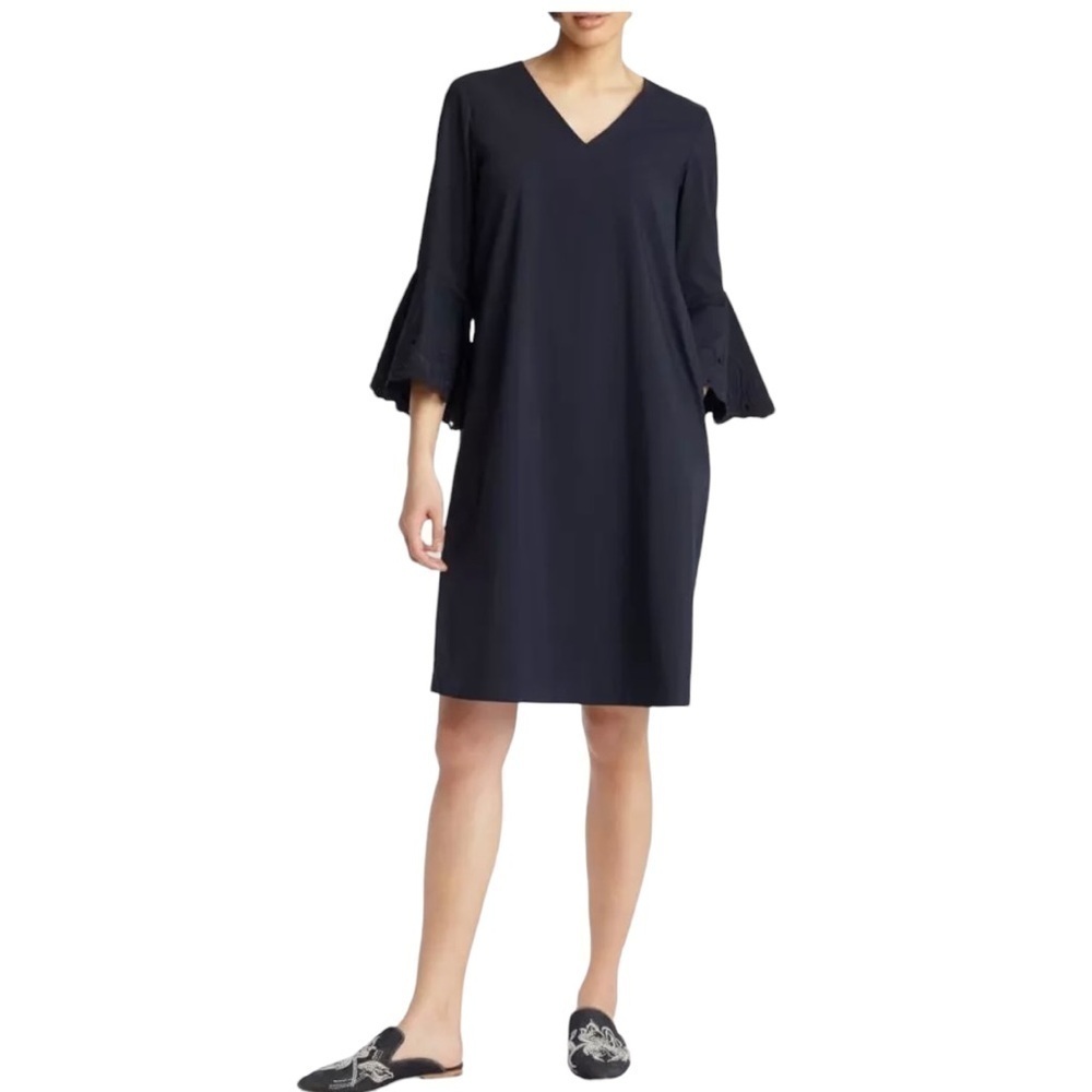 Lafayette 148 New York Size Small Black Holly Bell Sleeve Shift Dress Msrp $598.